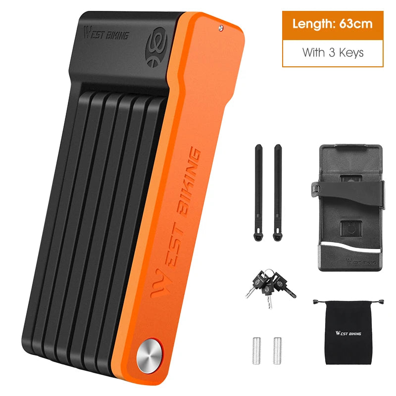 WEST BIKING Foldable Bicycle Lock MTB Road Security Anti-theft Cycling Lock Scooter Electric Bike Chain Lock Bicycle Accessories