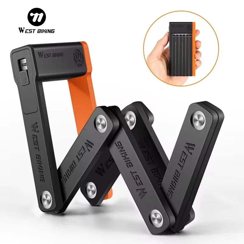 WEST BIKING Foldable Bicycle Lock MTB Road Security Anti-theft Cycling Lock Scooter Electric Bike Chain Lock Bicycle Accessories