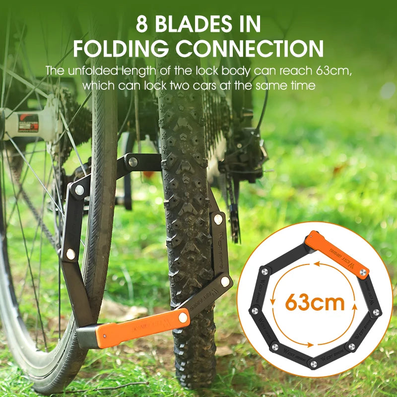 WEST BIKING Foldable Bicycle Lock MTB Road Security Anti-theft Cycling Lock Scooter Electric Bike Chain Lock Bicycle Accessories