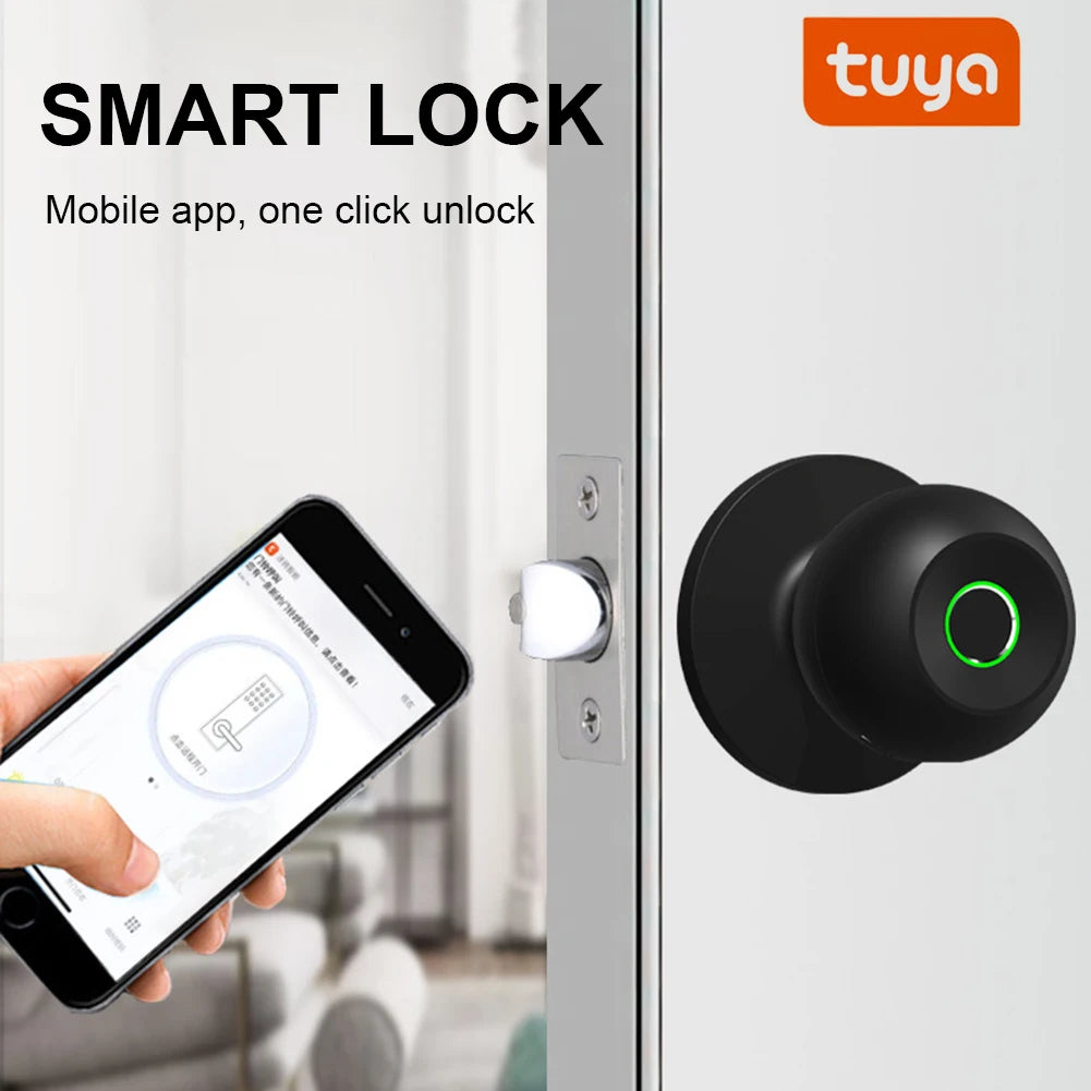 Tuya Biometric Fingerprint Door Lock Smart Door Knob Electronic Lock with Keys App Remote Unlock Keyless Entry Door Knobs Lock