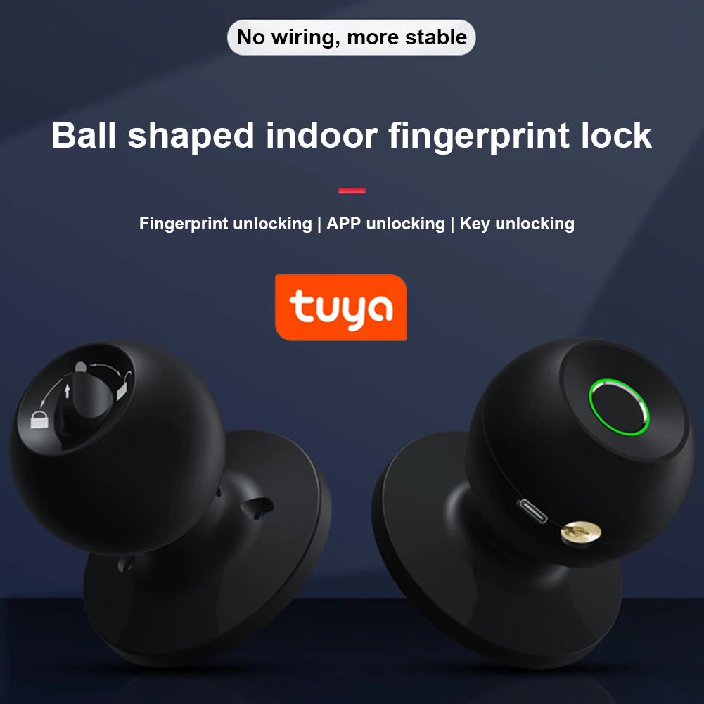 Tuya Biometric Fingerprint Door Lock Smart Door Knob Electronic Lock with Keys App Remote Unlock Keyless Entry Door Knobs Lock