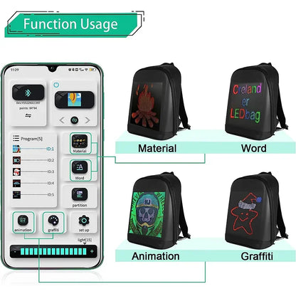 Novel Smart LED Backpack Cool Customizable Laptop Backpack LED Color DIY Screen Customizable Backpack Travel Bag Pack School Bag