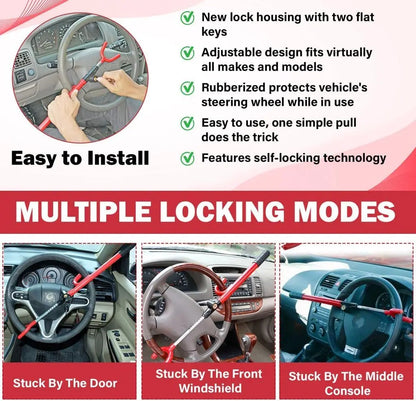 Vehicle Steering Wheel Lock Car Anti Theft Security Lock with Adjustable Length Fit for Cars Trucks Vans and SUVs with Keys
