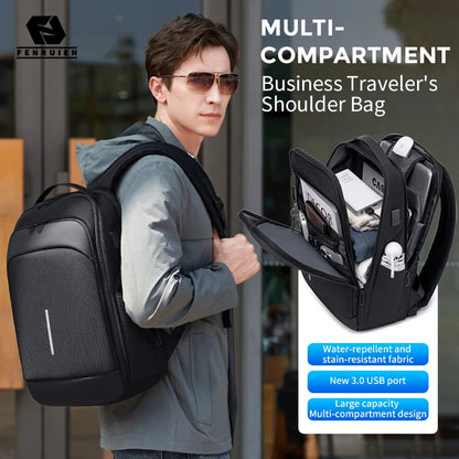 Fenruien Large Capacity Waterproof Backpacks USB Charge Men Backpack Fit 15.6 "Laptop Travel Business Bag