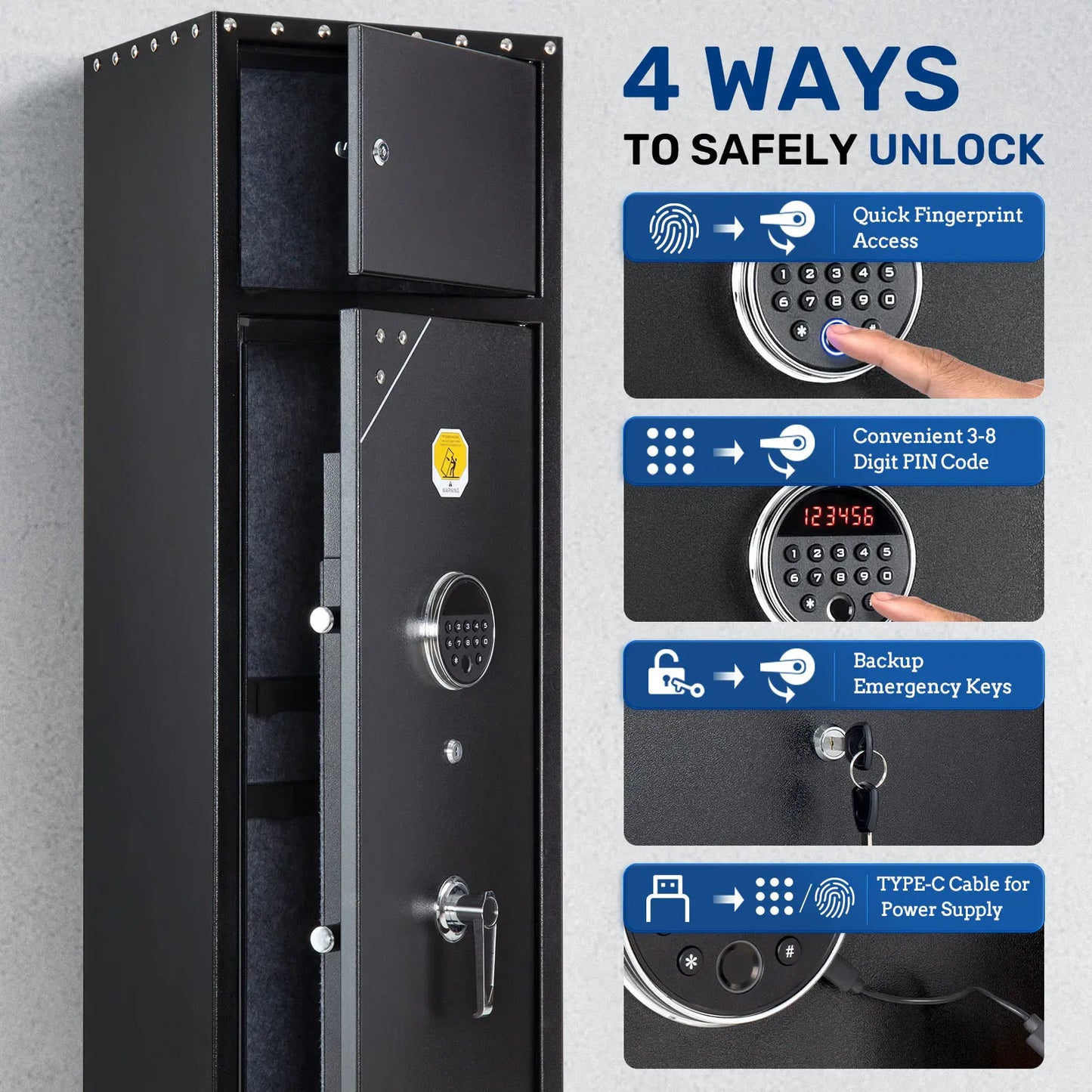 Station-SF0107 6 Gun Cabinet Rifles Gun Safe 4 Way Quick Access Gun BoxAdvanced Biometric Technology Built-in Storage Locker