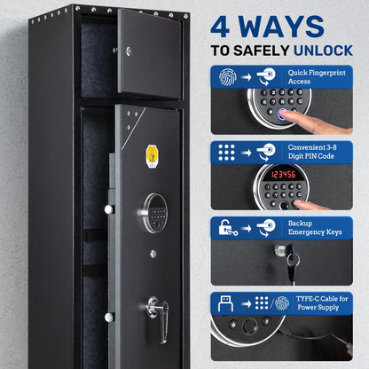 Station-SF0107 6 Gun Cabinet Rifles Gun Safe 4 Way Quick Access Gun BoxAdvanced Biometric Technology Built-in Storage Locker