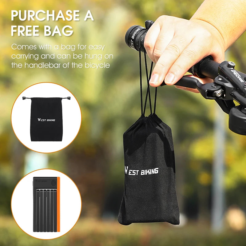 WEST BIKING Foldable Bicycle Lock MTB Road Security Anti-theft Cycling Lock Scooter Electric Bike Chain Lock Bicycle Accessories