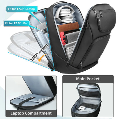 Heroic Knight Business Backpack Waterproof Man 17.3" Laptop Bag Multifunctional High Capacity Work Travel Backpack with USB Port