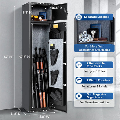 Station-SF0107 6 Gun Cabinet Rifles Gun Safe 4 Way Quick Access Gun BoxAdvanced Biometric Technology Built-in Storage Locker