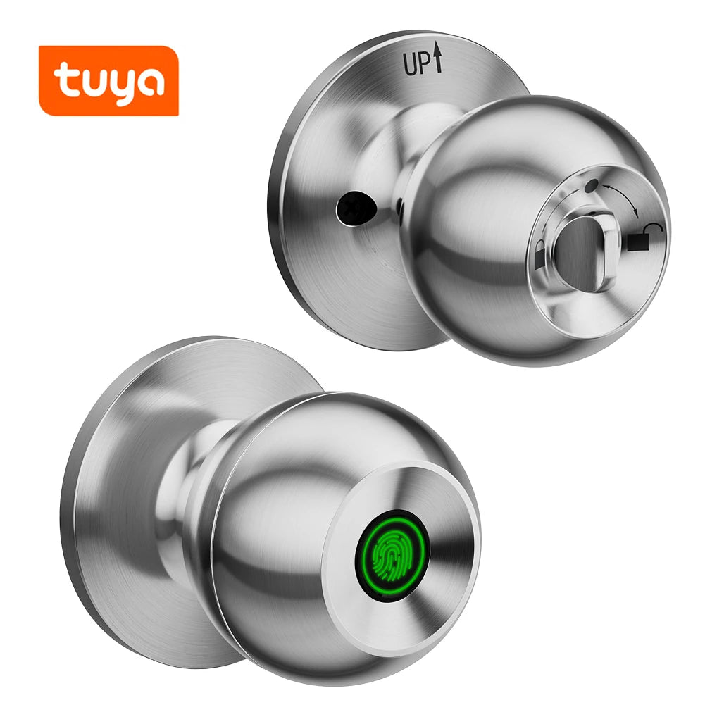 Tuya Biometric Fingerprint Door Lock Smart Door Knob Electronic Lock with Keys App Remote Unlock Keyless Entry Door Knobs Lock